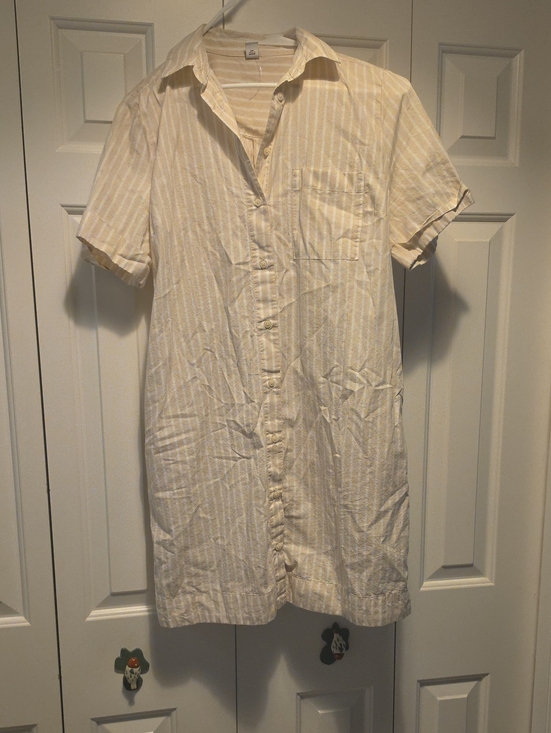 Old Navy Dresses & Skirts - Old Navy Cream and White Striped Short-Sleeve Button Front Mini Dress